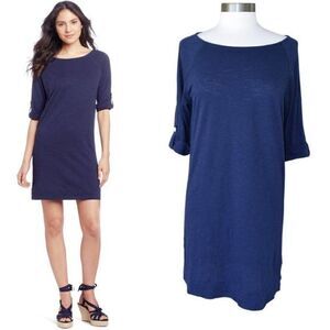 Lilly Pulitzer Camie Boatneck 3/4 Sleeve Shift Tee Dress Solid Navy XS.
Armpit t